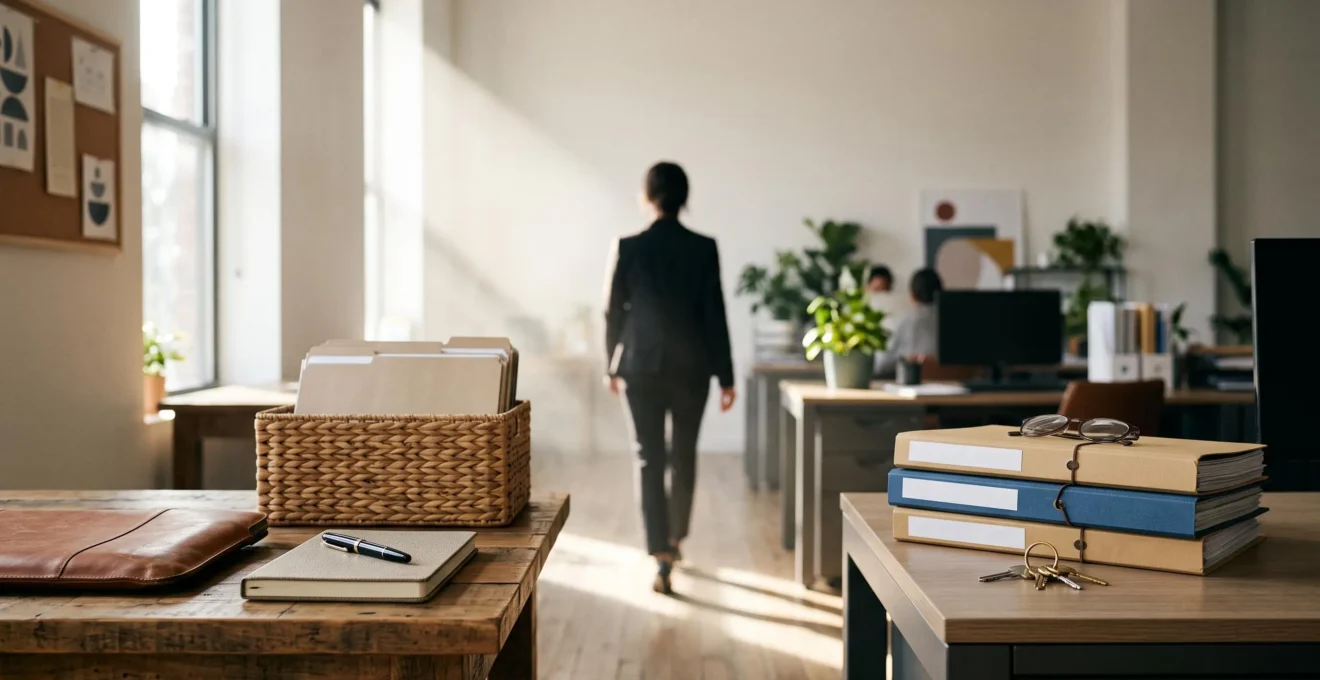 Un professionnel indépendant et un salarié se tenant de part et d'autre d'un bureau lumineux, symbolisant le choix entre plusieurs statuts de protection sociale