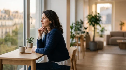 Un salarié pensif dans un bureau lumineux, symbolisant le dilemme entre accepter ou refuser la mutuelle d'entreprise obligatoire