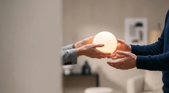 Illustration symbolique du maintien de salaire par l'employeur pendant un arrêt maladie, représentée par un relais de lumière entre deux mains