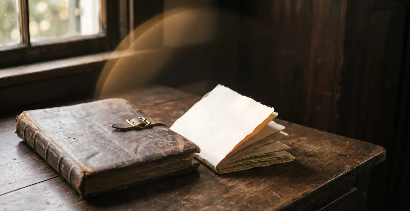 Ledger et papiers vierges proteges par une lumiere doree, symbole de la protection juridique d'un contrat d'assurance sante