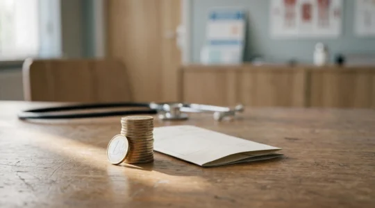 Illustration symbolique montrant la part de frais de santé qui reste à la charge du patient après le remboursement de l'Assurance Maladie