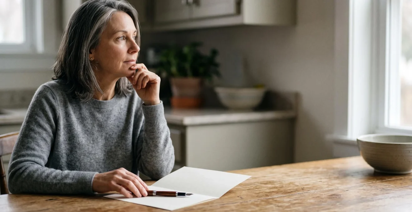 Une personne signant un document d'assurance a une table en bois, symbolisant le delai de reflexion avant engagement